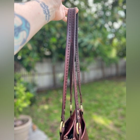 Rustic Boho Italian Leather Bag Burgundy Red Vintage Country Western Style Purse - Picture 4 of 16